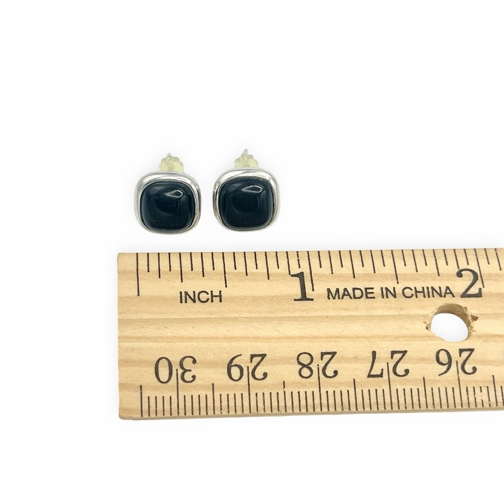 Sterling Silver Black Onyx Stud Earrings ATI 925 Minimalist Square Post - Picture 5 of 5